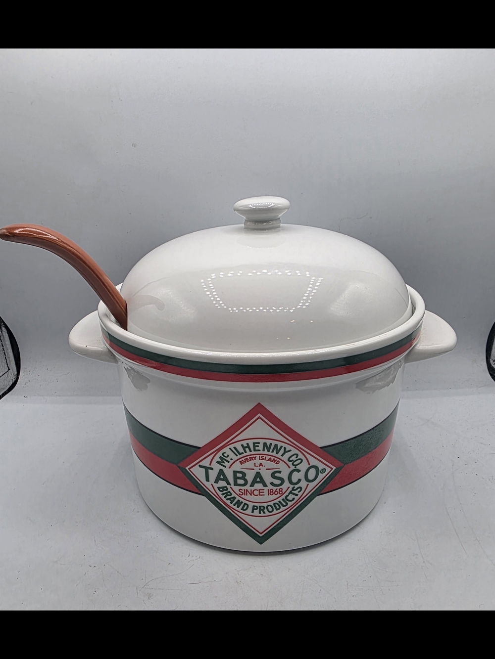 Mcllhenny Co. 2 1/2 Qt TABASCO Salsa Chili Soup Bowl Pot w/ Lid & Ladle